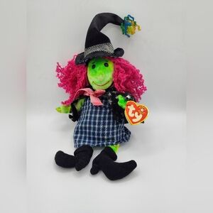 2001 Ty "Scary" Witch Plush Toy with Pink Hair. Original Swing Tag P.E. Filling